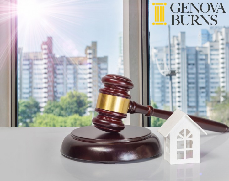 Gavel on desktop urban background